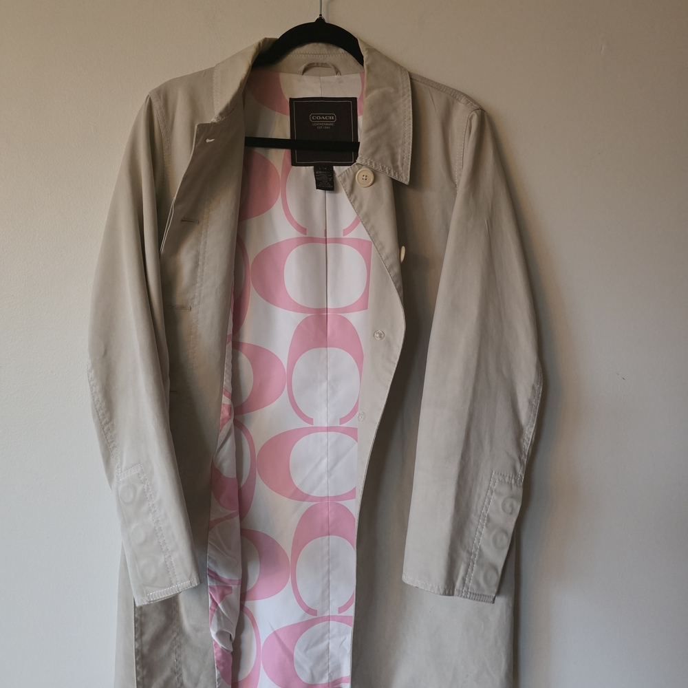 Coach Signature-Lined Beige Trench Coat (Medium)